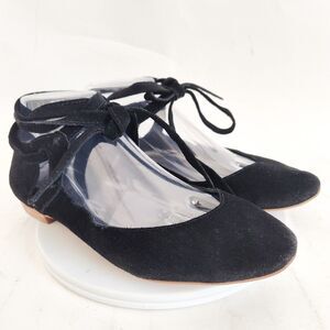 Gianni Bini Ballet Flats 7.5 Pointy Toe Tie Up Ankle Wrap Flats Black Suede